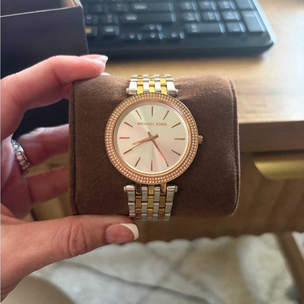 Michael Kors Multi Tone Rose Gold, Gold, and Silver Round Bracelet Watch